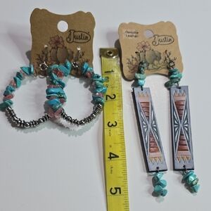 NWT Justin Stone Accent Hoop Earrings And Genuine Leather Earrings 2 Pairs Total